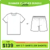 Choose any 3 T-shirts (or shorts) on the website.Send the size and style to customer service after ordering.