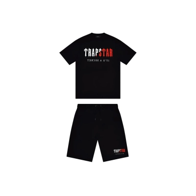 Trapstar Chenille Decoded Short Set Black/Red 01