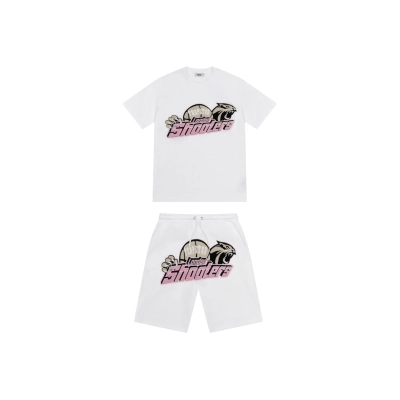 Trapstar Shooters Chenille Short Set White/Pink 01