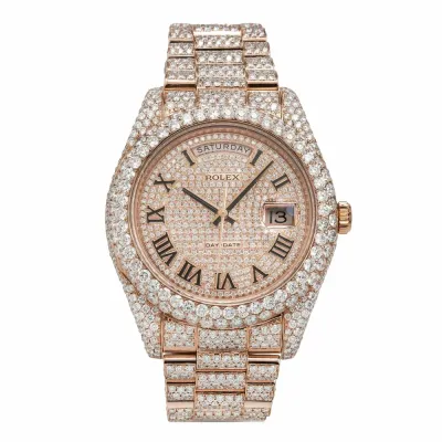 PKStockX Rolex Day Date II Luxury Watch 41MM Rose Gold President Bracelet Fully Iced Out 01