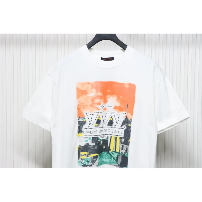 Louis Vuitton Rooftop Sunset Rhinestone Short Sleeve T-shirt