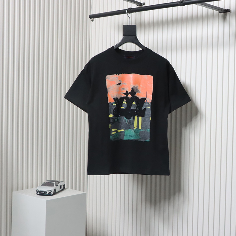 Louis Vuitton Rooftop Sunset Rhinestone Short Sleeve T-Shirt Black
