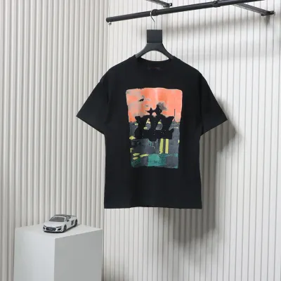 Louis Vuitton Rooftop Sunset Rhinestone Short Sleeve T-Shirt Black 01