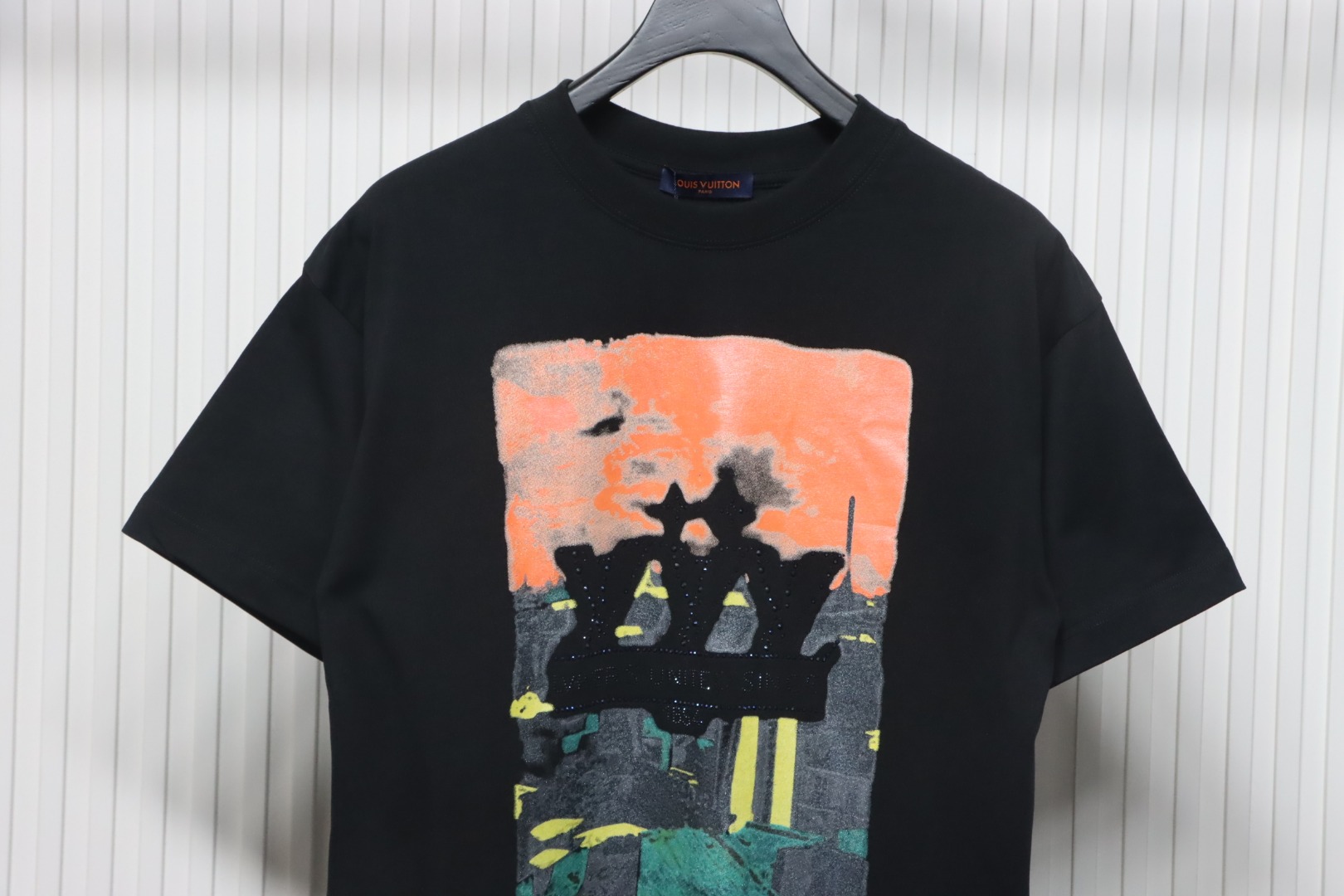 Louis Vuitton Rooftop Sunset Rhinestone Short Sleeve T-Shirt Black