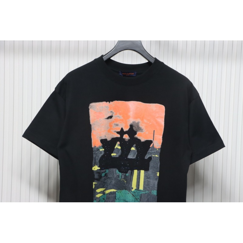 Louis Vuitton Rooftop Sunset Rhinestone Short Sleeve T-Shirt Black