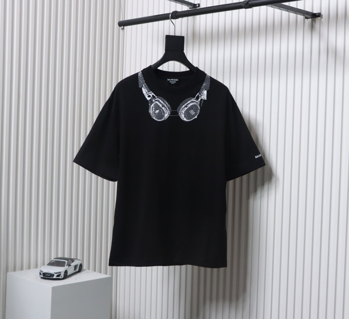 Balenciaga Hot Diamond Earphone Short Sleeve Black