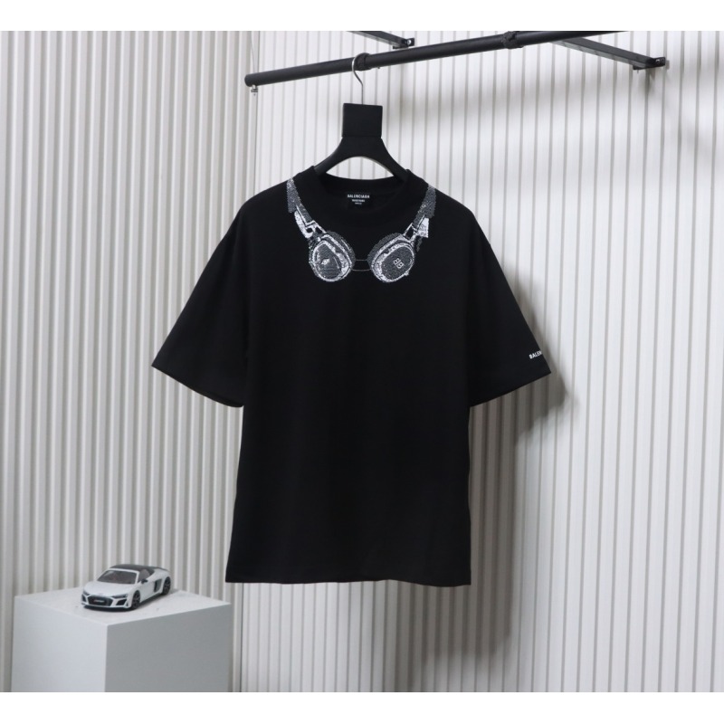Balenciaga Hot Diamond Earphone Short Sleeve Black