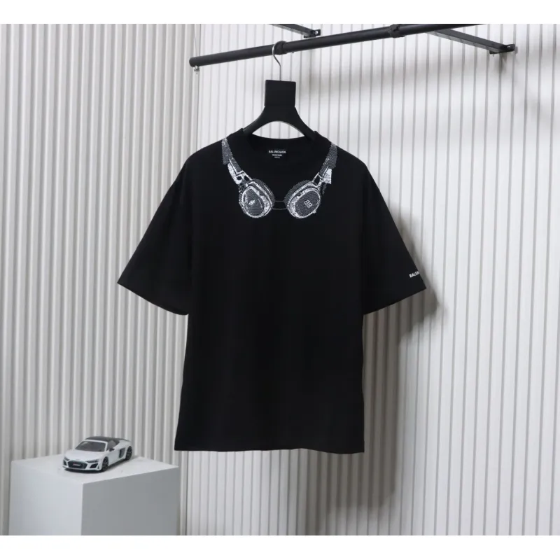 Balenciaga Hot Diamond Earphone Short Sleeve Black