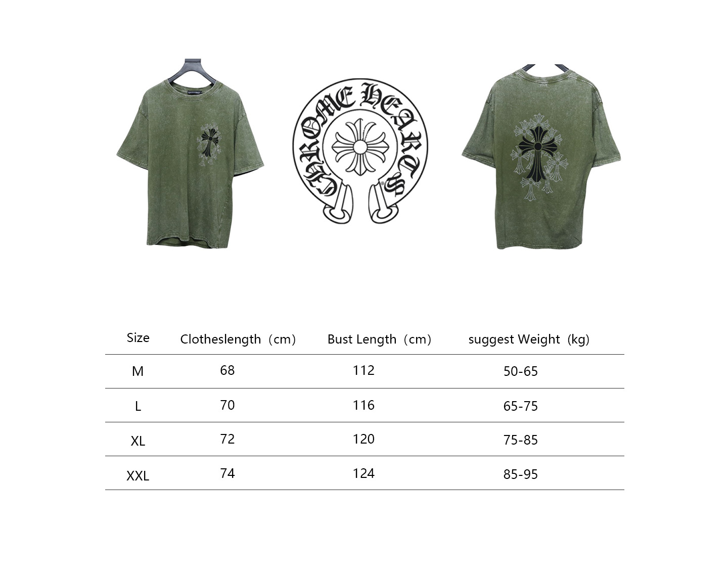 Chrome Hearts Hot Diamond Cross Water Short Sleeve Olive Green