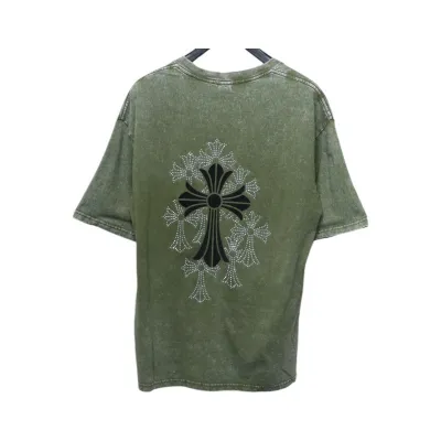 Chrome Hearts Hot Diamond Cross Water Short Sleeve Olive Green 01