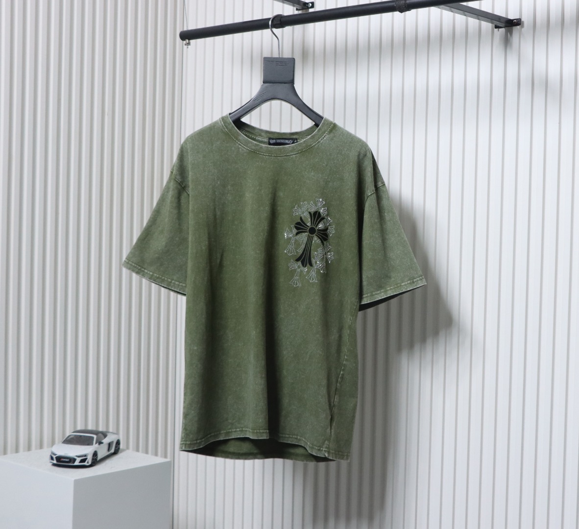 Chrome Hearts Hot Diamond Cross Water Short Sleeve Olive Green
