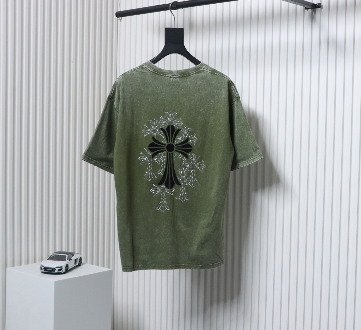 Chrome Hearts Hot Diamond Cross Water Short Sleeve Olive Green
