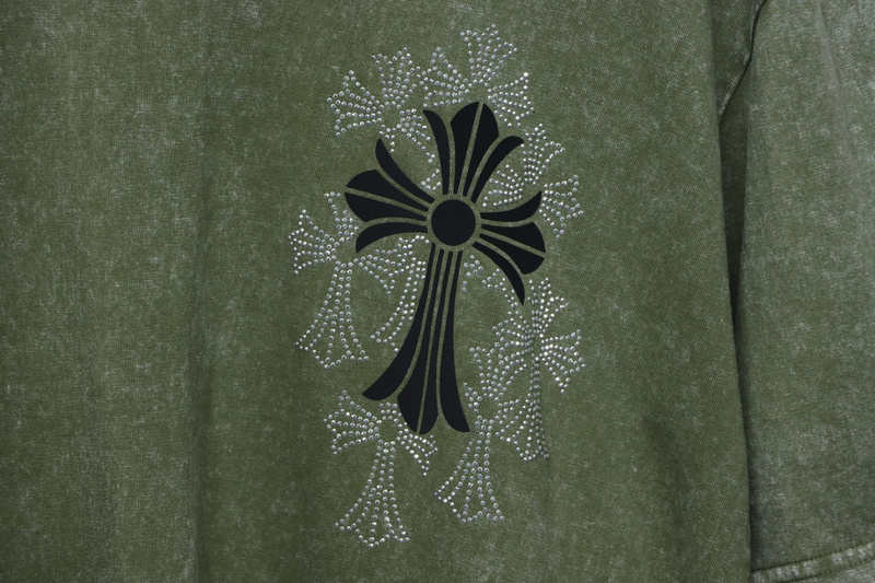 Chrome Hearts Hot Diamond Cross Water Short Sleeve Olive Green