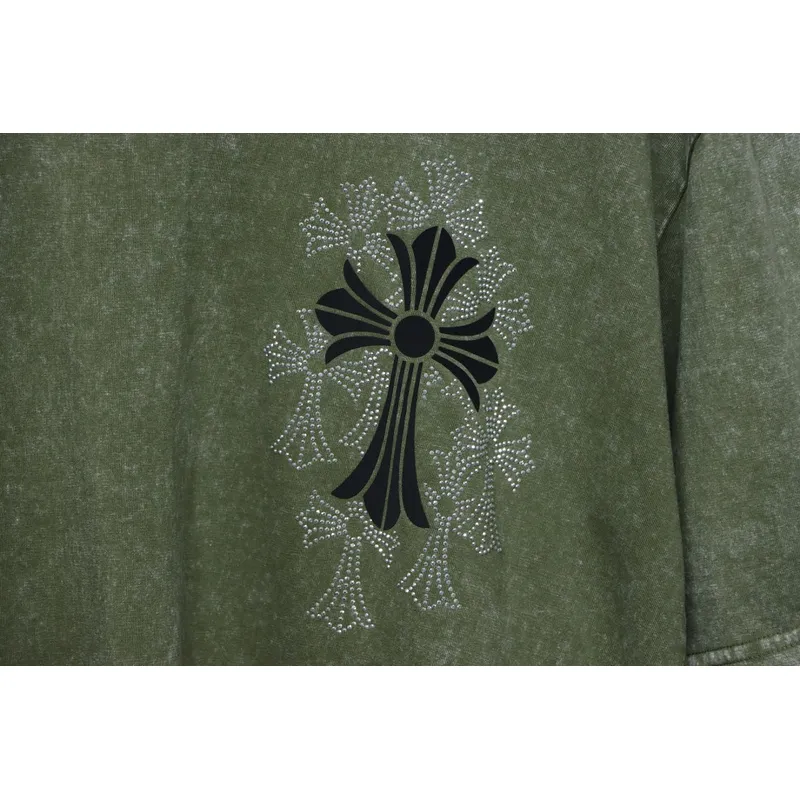 Chrome Hearts Hot Diamond Cross Water Short Sleeve Olive Green