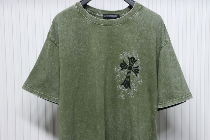 Chrome Hearts Hot Diamond Cross Water Short Sleeve Olive Green