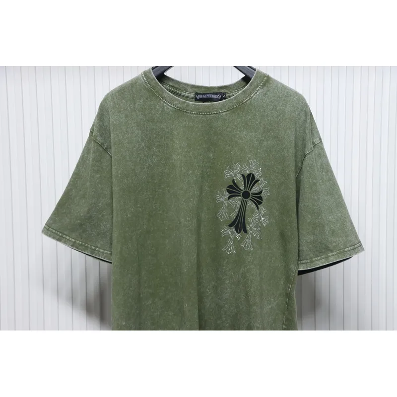 Chrome Hearts Hot Diamond Cross Water Short Sleeve Olive Green