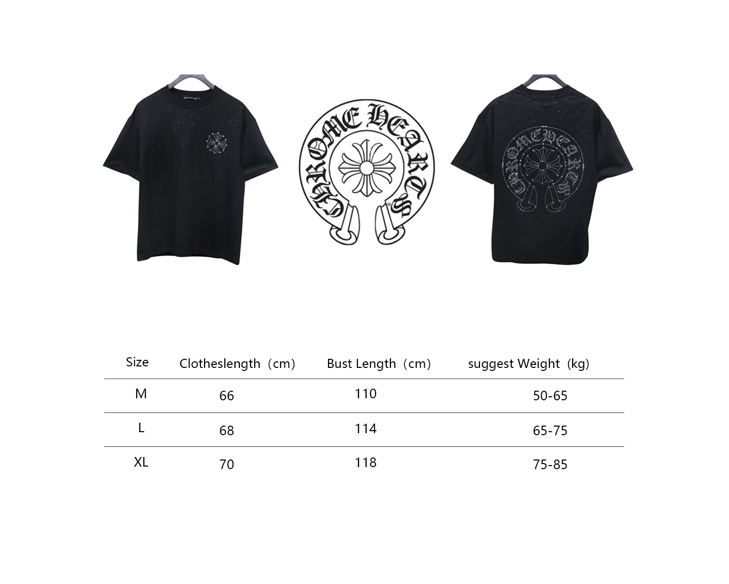 Chrome Hearts Hot diamond logo glitter short sleeve black