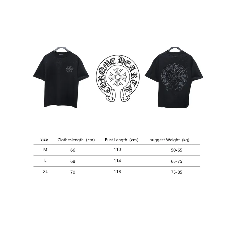 Chrome Hearts Hot diamond logo glitter short sleeve black