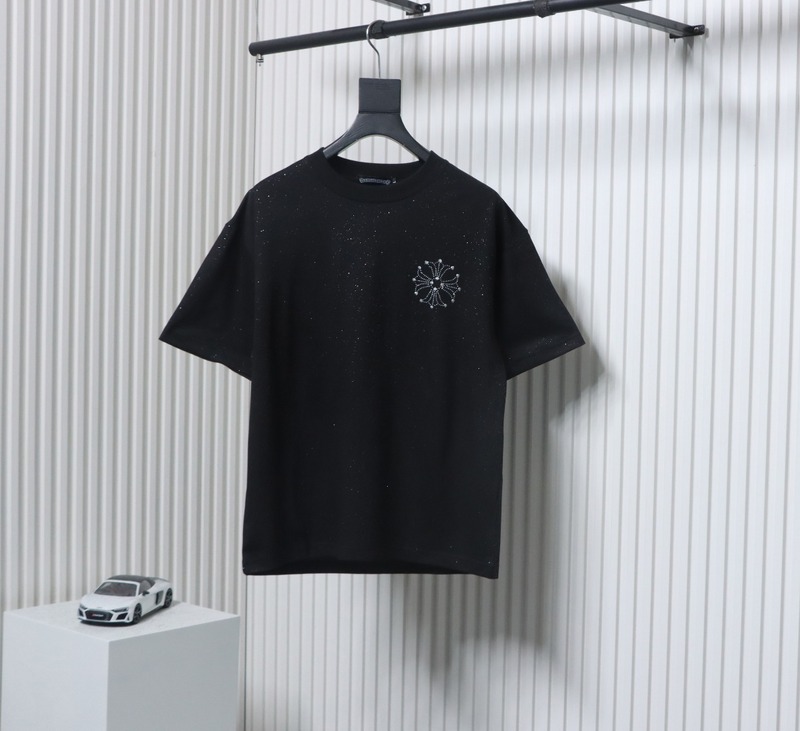 Chrome Hearts Hot diamond logo glitter short sleeve black