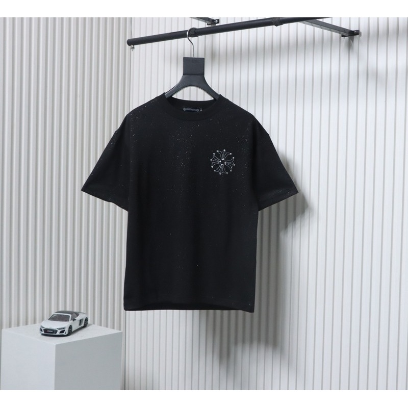 Chrome Hearts Hot diamond logo glitter short sleeve black