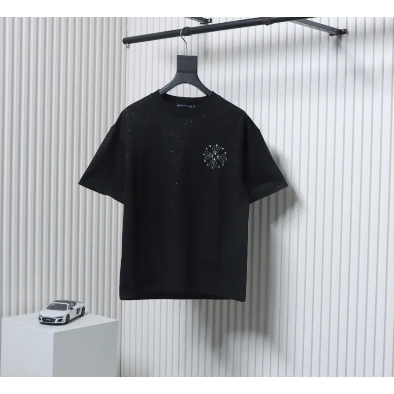 Chrome Hearts Hot diamond logo glitter short sleeve black