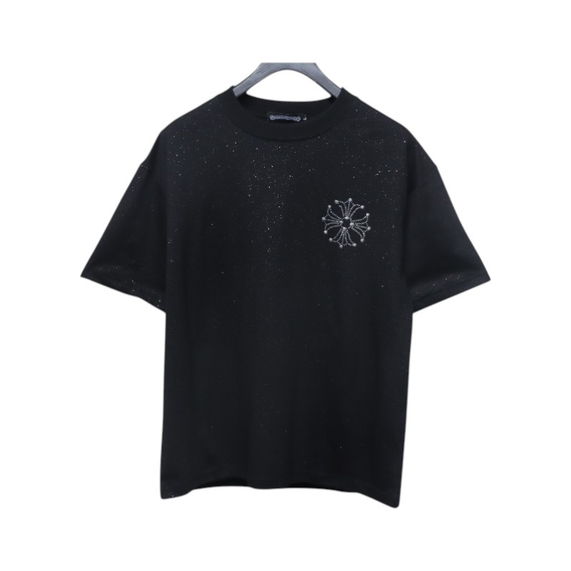 Chrome Hearts Hot diamond logo glitter short sleeve black