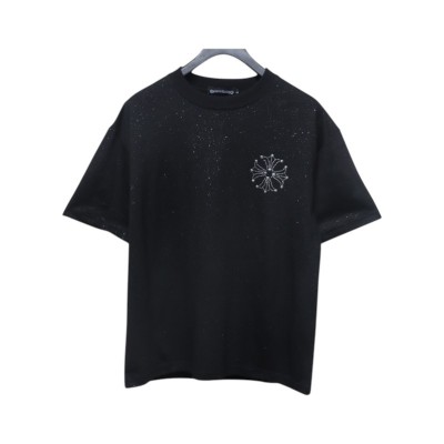 Chrome Hearts Hot diamond logo glitter short sleeve black 01