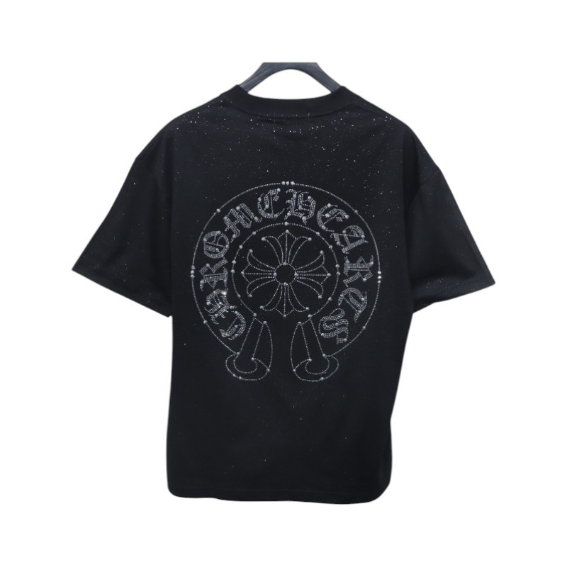 Chrome Hearts Hot diamond logo glitter short sleeve black
