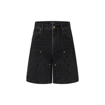 Louis V* Monogram Workwear Denim Shorts Black 01