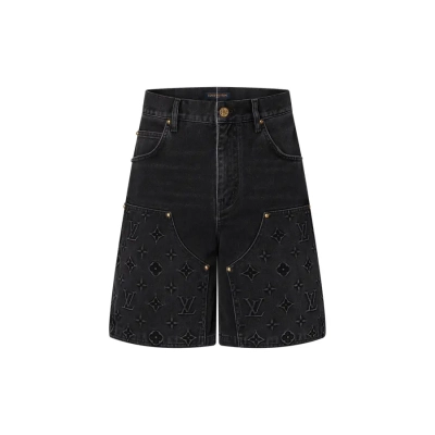 Louis V* Monogram Workwear Denim Shorts Black 01