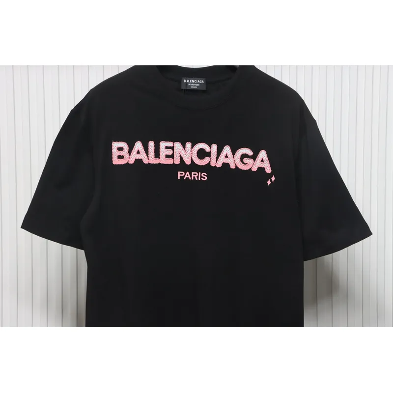 Balenciaga 25ss gradient letter embroidery short sleeve black