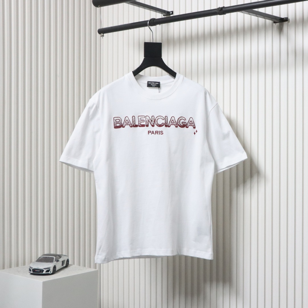 Balenciaga 25ss gradient letter embroidery short sleeve white
