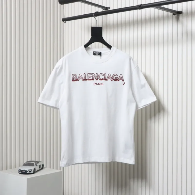 Balenciaga 25ss gradient letter embroidery short sleeve white