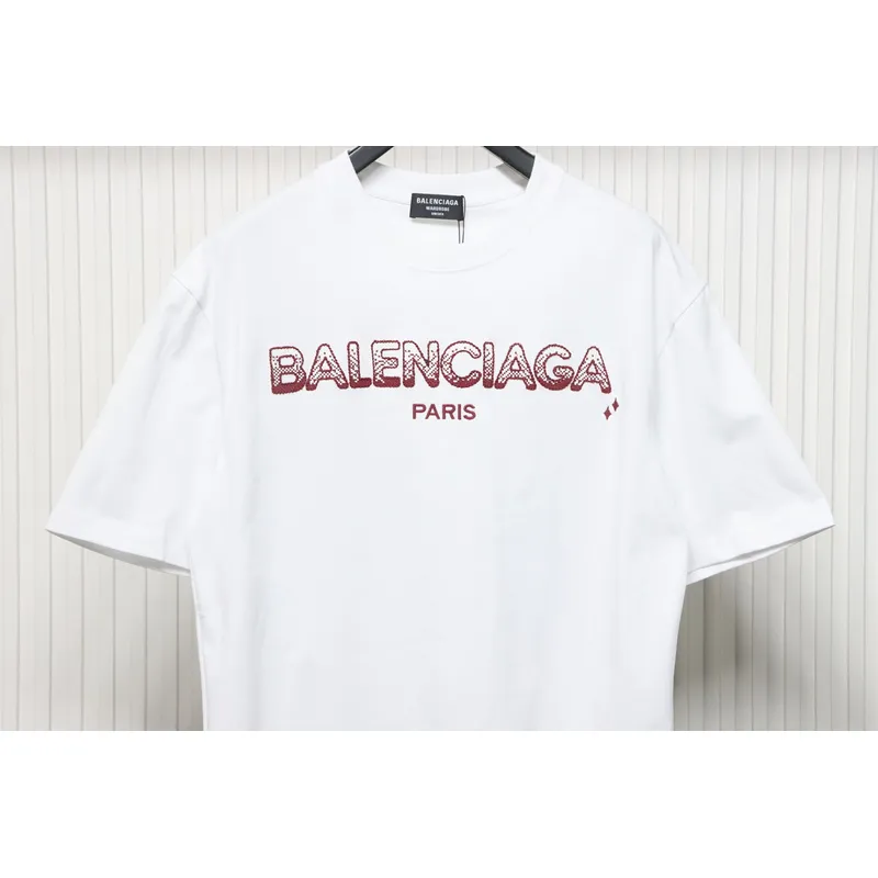 Balenciaga 25ss gradient letter embroidery short sleeve white