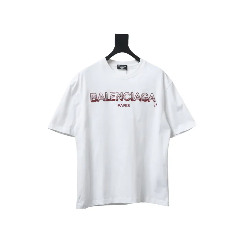 Balenciaga 25ss gradient letter embroidery short sleeve white