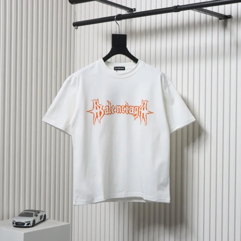 Balenciaga 25ss Sanskrit letters flocking print short sleeves white