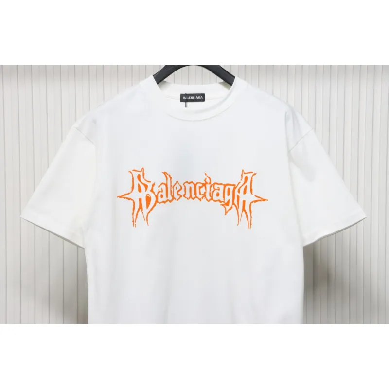 Balenciaga 25ss Sanskrit letters flocking print short sleeves white