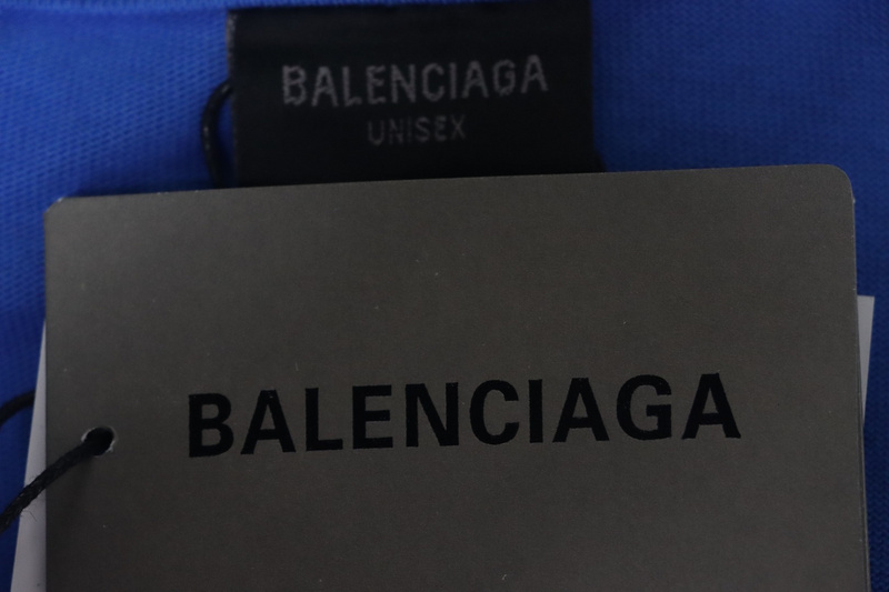 Balenciaga 25ss washed cola embroidery fried color hole short-sleeved T-shirt blue