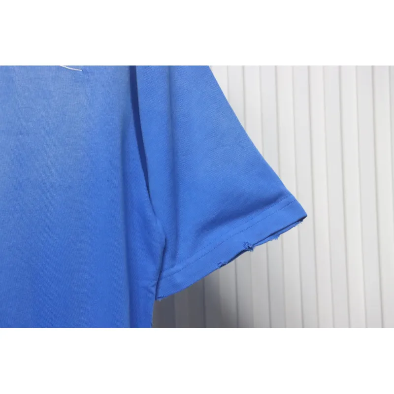 Balenciaga 25ss washed cola embroidery fried color hole short-sleeved T-shirt blue