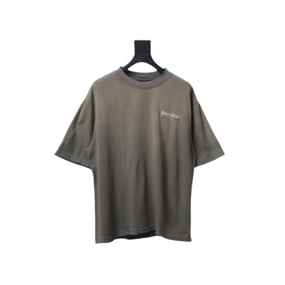 Balenciaga 25ss washed cola embroidery fried color hole short-sleeved T-shirt brown 01