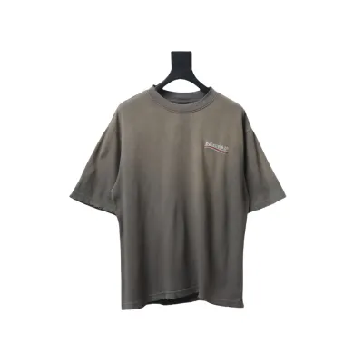 Balenciaga 25ss washed cola embroidery fried color hole short-sleeved T-shirt brown 01