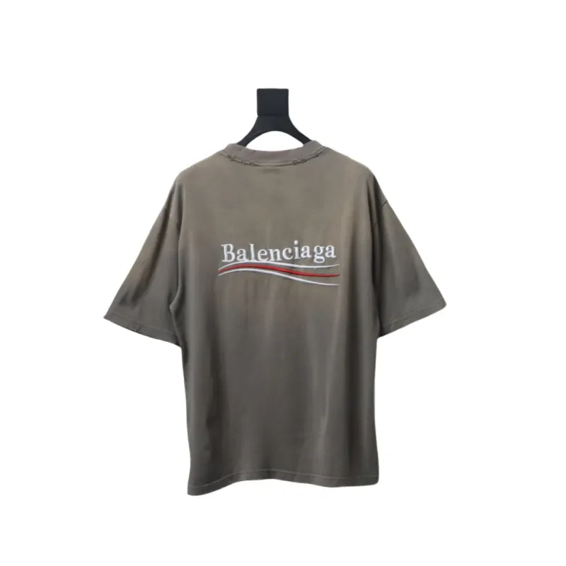 Balenciaga 25ss washed cola embroidery fried color hole short-sleeved T-shirt brown