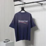 Balenciaga 25ss washed cola embroidery fried color hole short-sleeved T-shirt dark blue