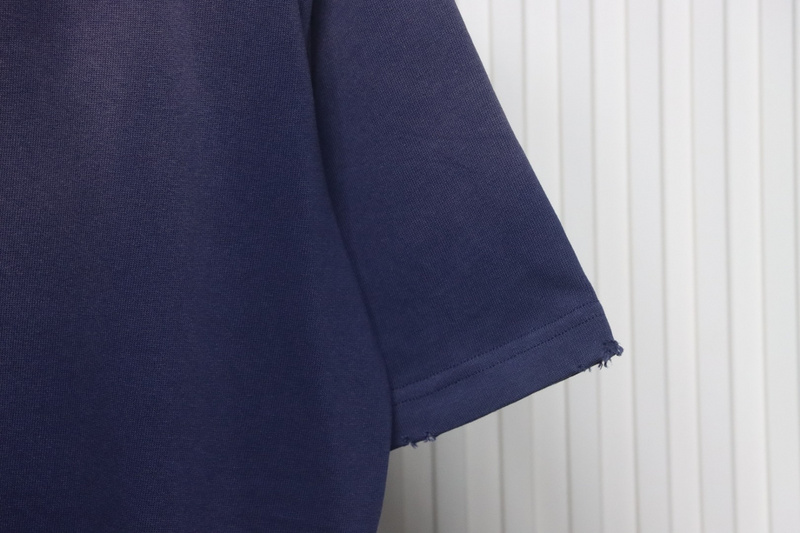 Balenciaga 25ss washed cola embroidery fried color hole short-sleeved T-shirt dark blue