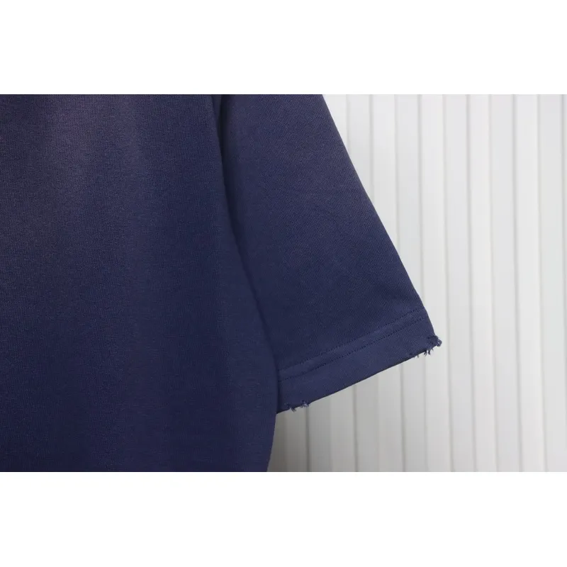 Balenciaga 25ss washed cola embroidery fried color hole short-sleeved T-shirt dark blue