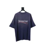 Balenciaga 25ss washed cola embroidery fried color hole short-sleeved T-shirt dark blue