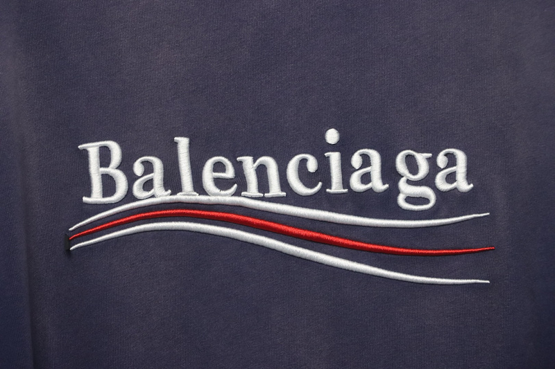 Balenciaga 25ss washed cola embroidery fried color hole short-sleeved T-shirt dark blue