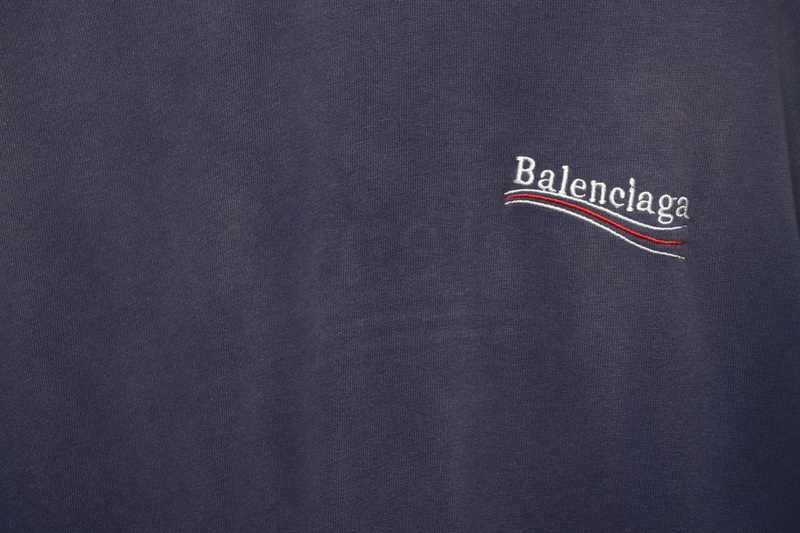 Balenciaga 25ss washed cola embroidery fried color hole short-sleeved T-shirt dark blue