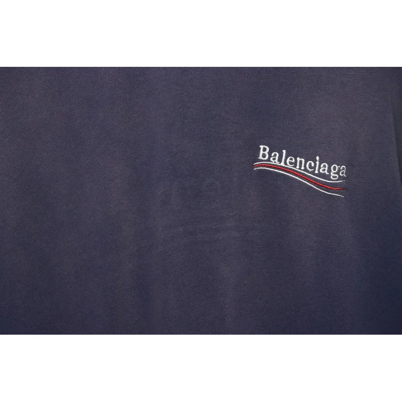 Balenciaga 25ss washed cola embroidery fried color hole short-sleeved T-shirt dark blue