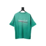 Balenciaga 25ss washed cola embroidery fried color hole short-sleeved T-shirt green